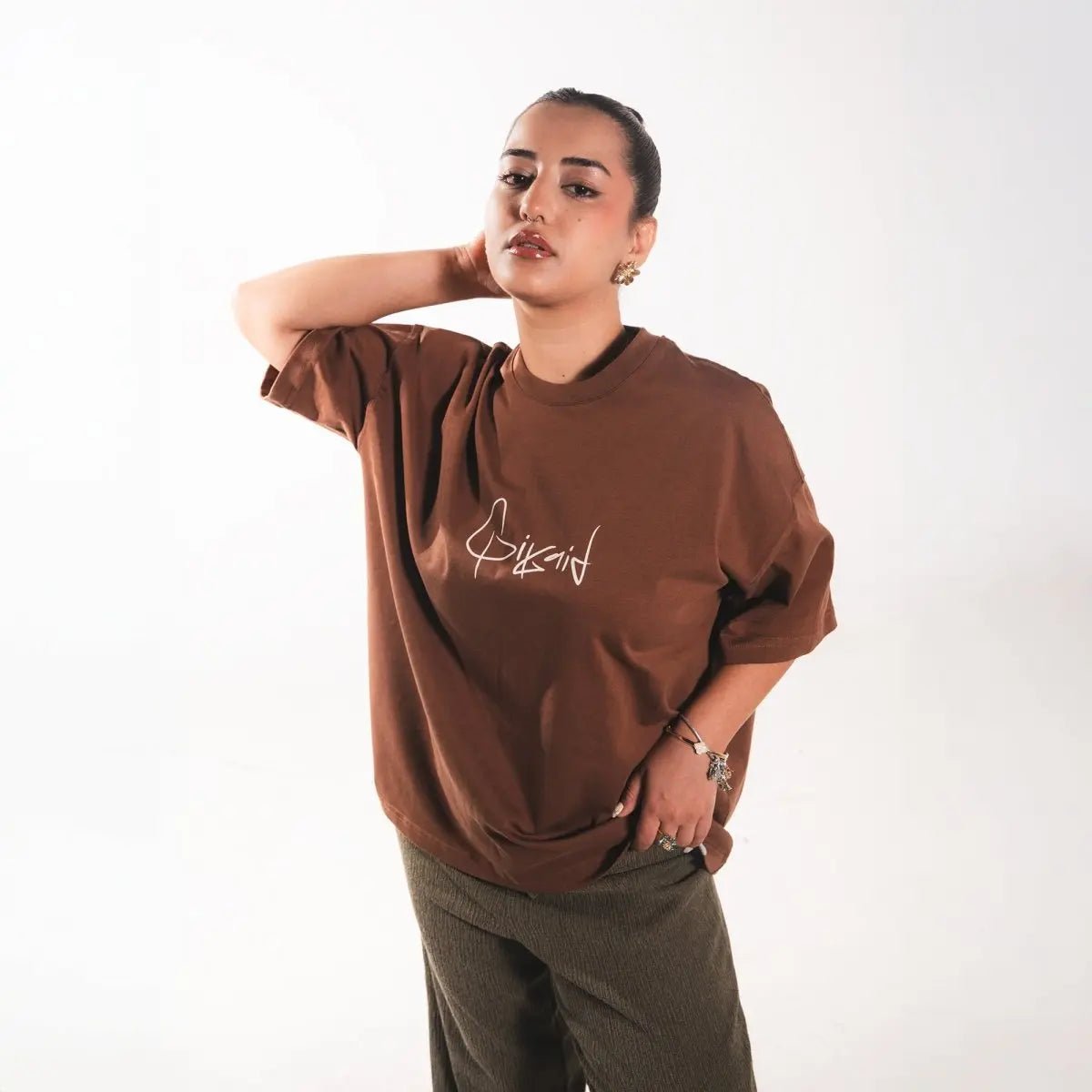 Kahverengi Oversize Bol Tasarım Tişört Oversize Giyim | d - 04 TEE | Dikaid