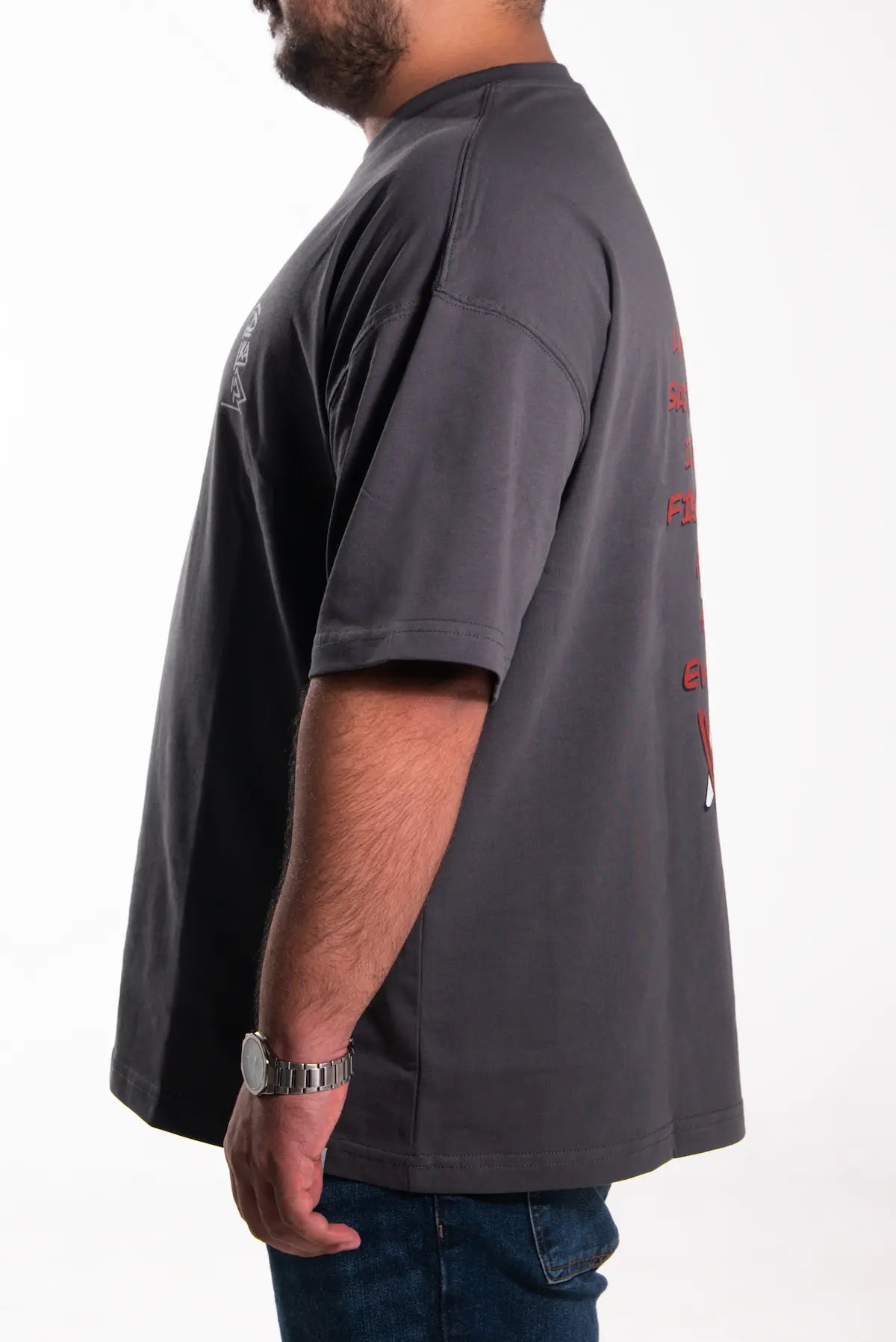 Gri Oversize Tişört Yandan | d.a - 05 TEE | Dikaid