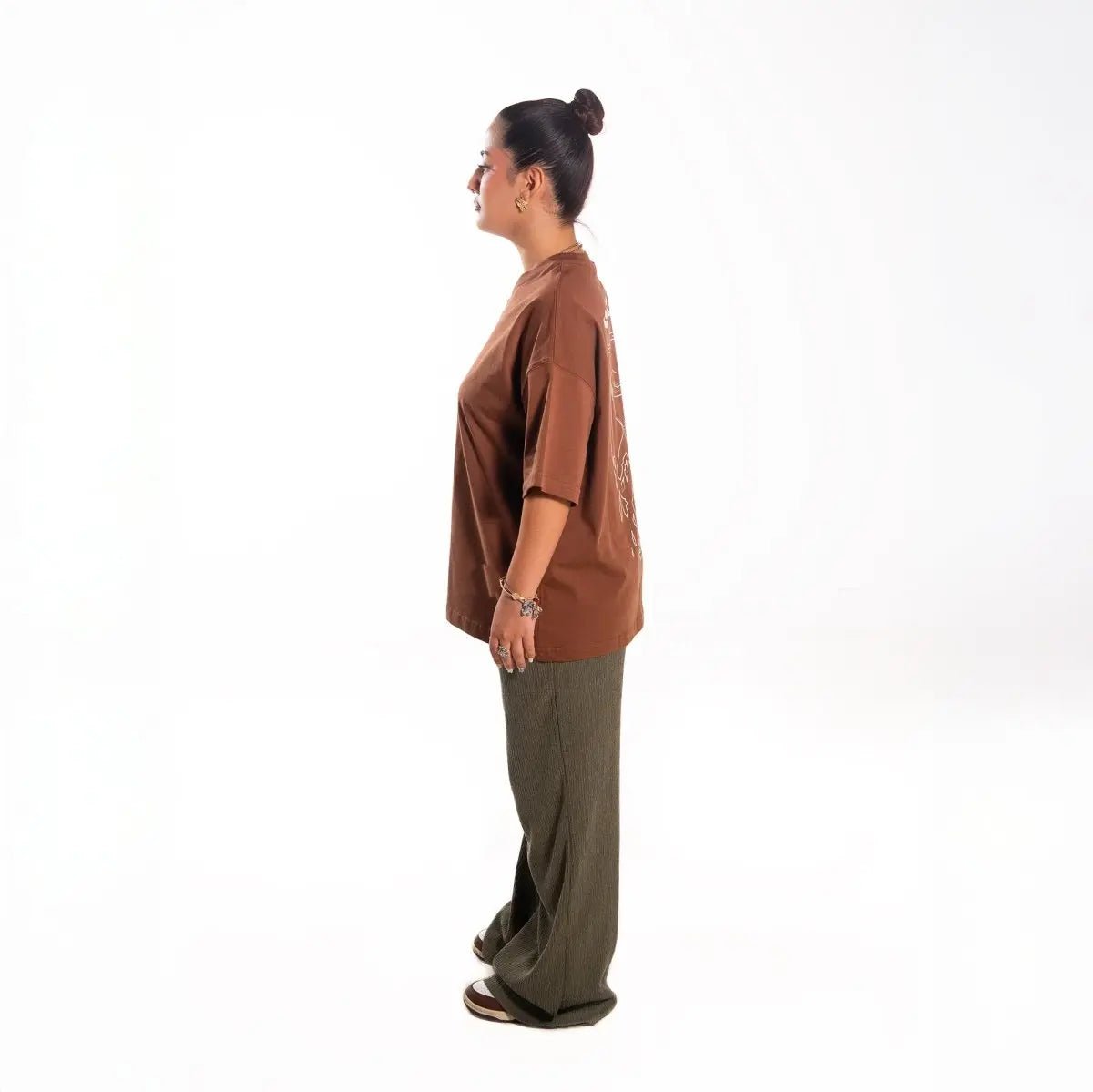 Kahverengi Oversize Bol Tasarım Tişört Oversize Giyim | d - 04 TEE | Dikaid