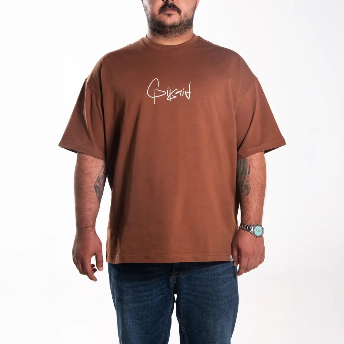 Kahverengi Oversize Bol Tasarım Tişört Oversize Giyim | d - 04 TEE | Dikaid